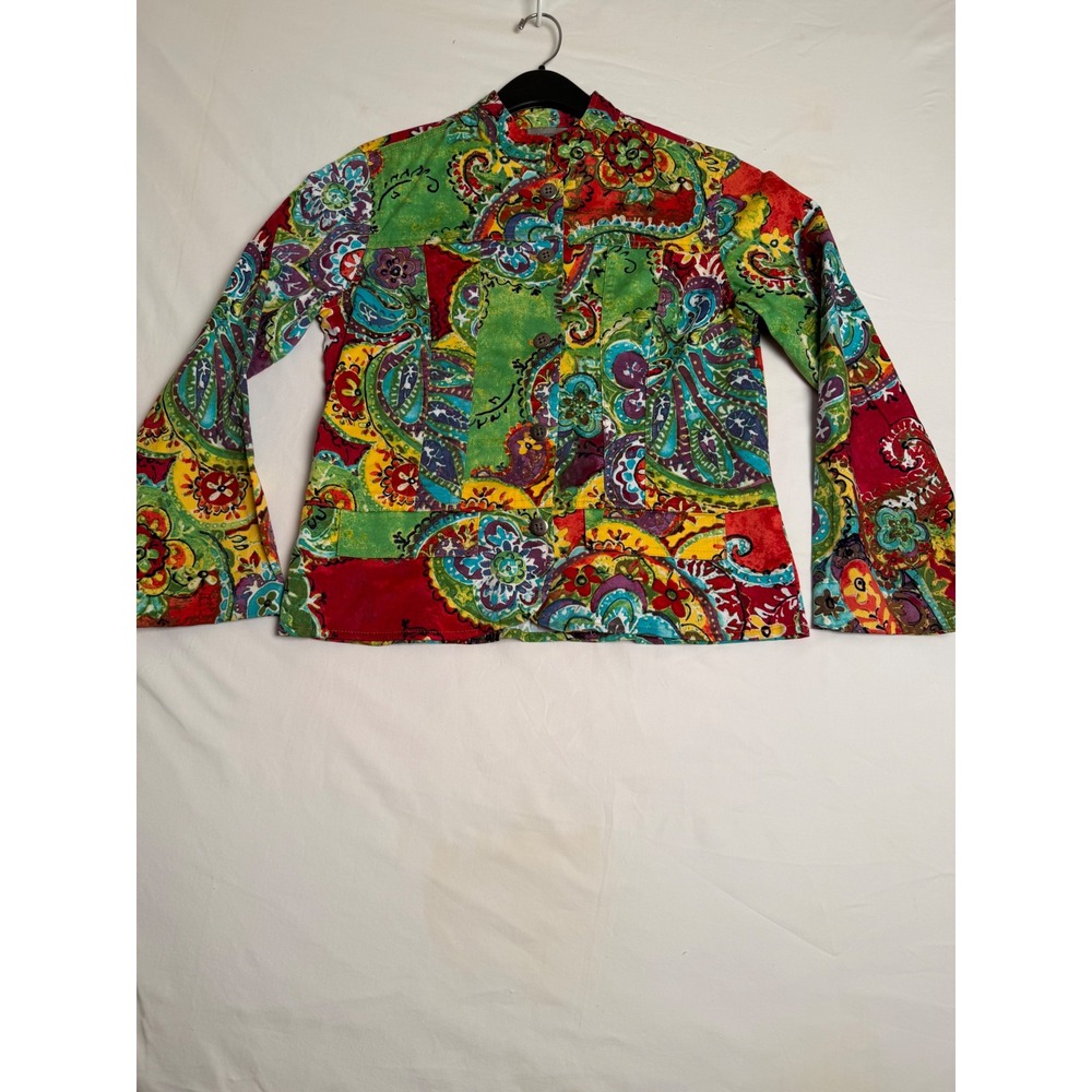 Chicos Womens‎ Paisley Floral Print Button Front Jacket Multi Color Size 0 XS